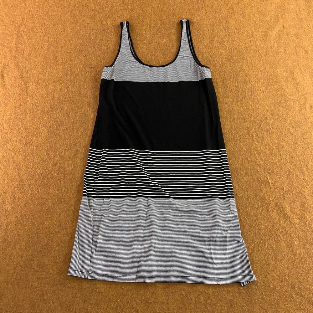 Theory Womens Large Black White Striped Viscose Sleeveless Tank Mini Dress New